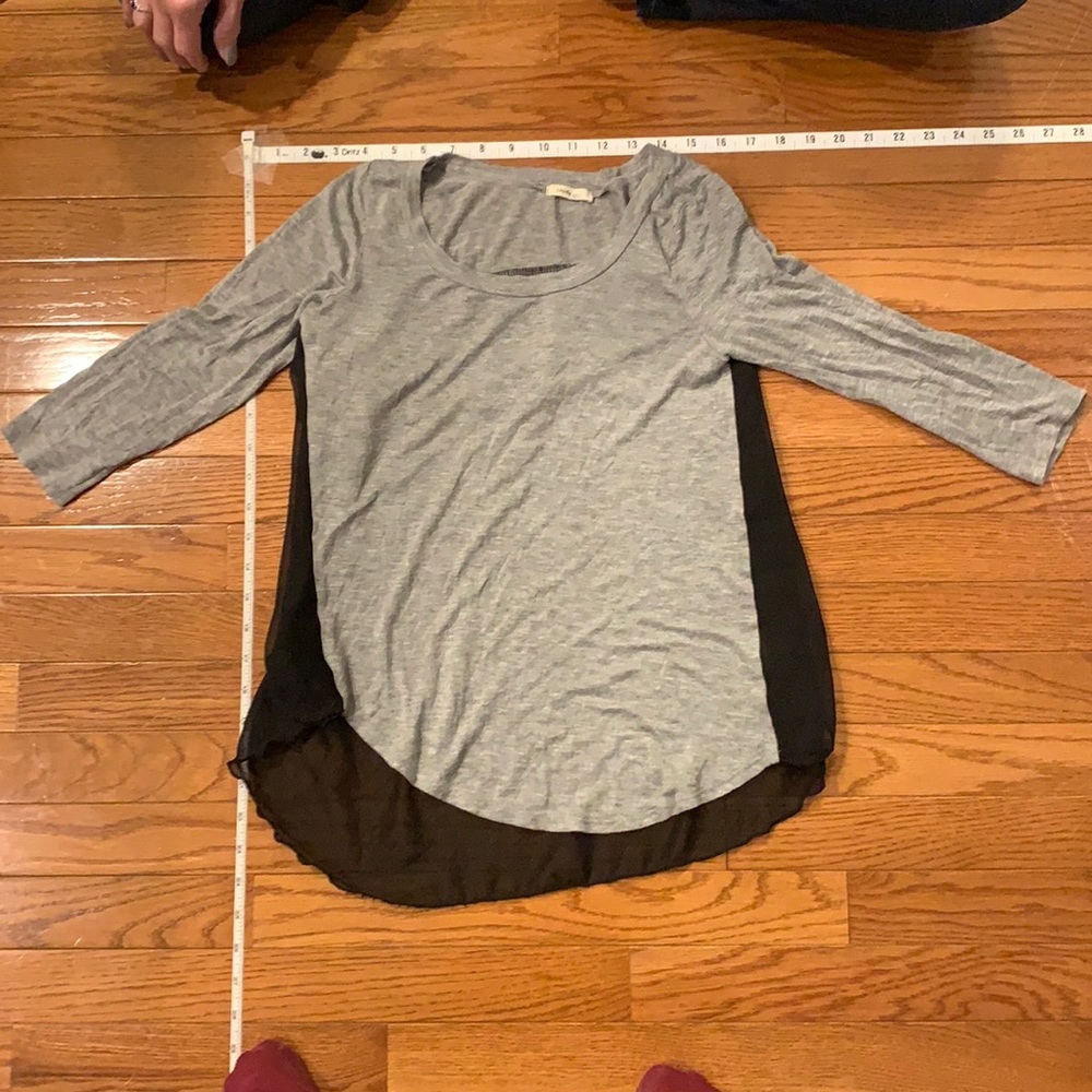 East, breezy, flowy 3/4 sleeve with black sheer back